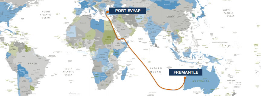 Port Evyap, Turkey - Fremantle, Australia